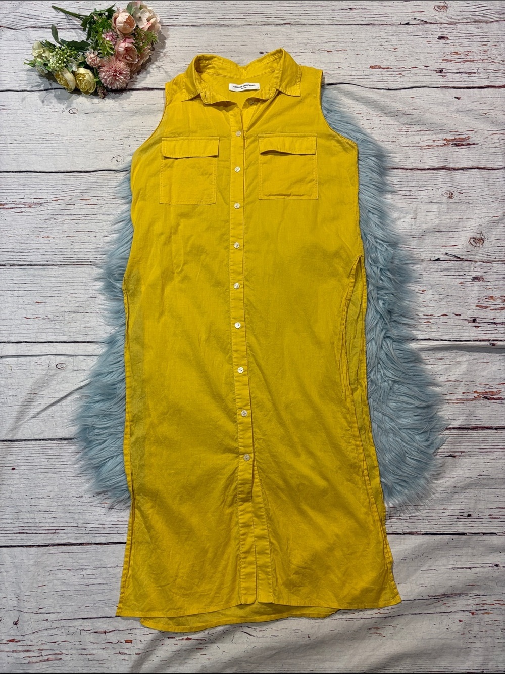 Amanda Uprichard Yellow Shirt Sleeveless Cover Up Tunic Dress
